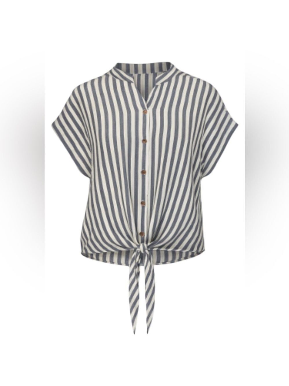 Olivaceous Striped Tie Front Oversized Shirt Sm